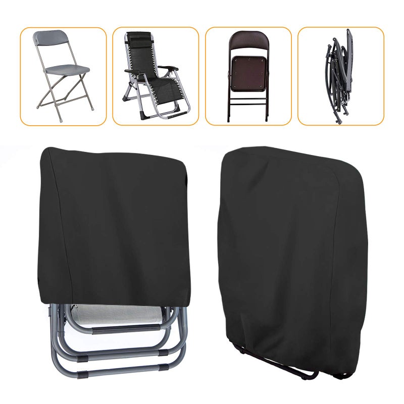 Uranshin Outdoor Furniture Cover Waterproof 2PCS, Zero Gravity Chair Covers, Folding Patio Chair Covers All Weather, Dustproof Anti Gravity Chair Cover with Storage Bag, 28"" W x 13"" D x 43"" H, Black - Image 3